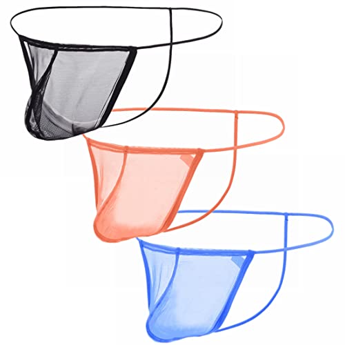 Men's Thongs Bikinis Underwear Butt-Flaunting Pouch G-String Big Package Y-Back Breathable Bulge Thong Panties Pack of 3