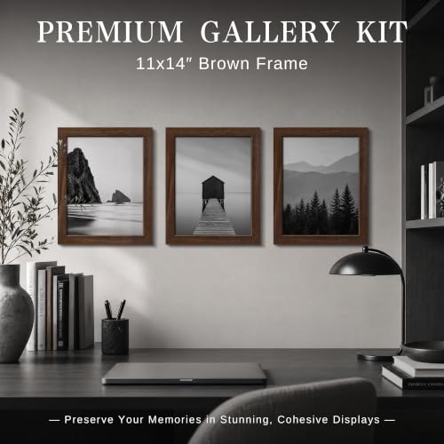 Image of VCK 11x14 Picture Frames Brown - Wide Border Wood Multi Certificate 11 x 14 Frame, Family Photos, Office Prints, Studio /Gallery Artwork, Woodgrain Series, Wall Hanging, Set of 6