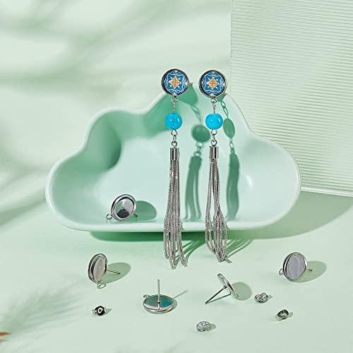 UNICRAFTALE 60pcs 12mm Round Bezel Earring with Loop Cup Tray Earrings with Ear Nuts Stainless Steel Stud Earring Findings for DIY Jewellery Making Stainless Steel Color - Image 2
