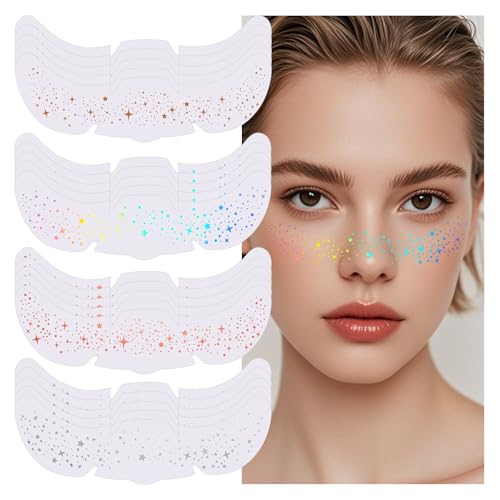 Ruryxel Tatuajes Temporales, 20 Piezas Pegatinas de Cara, Glitter Maquillaje, Pecas Maquillaje, Pegatinas Cara Brillantes para Fiestas y Festivales, Apto para Mujeres y Adolescentes (A)