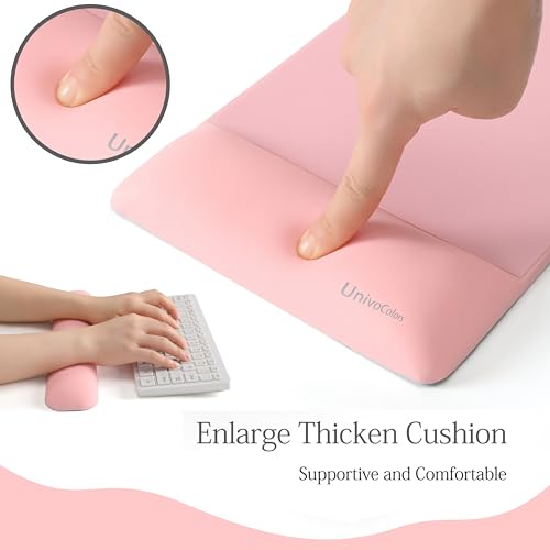 Image of UnivoColors Design-Wave Set of Keyboad Wrist Rest & Mouce Pad,Artificial Sheepskin+Memory Foam+Ergonomic+Anti-Slip Gel, Resilience Support During Work and Gaming,Keyboard Accessory,Pink,N
