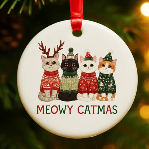 Cat Gifts Christmas Ornament for Cat Lover, Meowy Catmas Ornament Gifts for Christmas Tree
