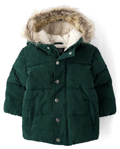 The Childrens Place Baby Boys and Toddler Water and Wind Resistant Hooded Zip Front Courdory Puffer Jacket Balt Green 3 Years