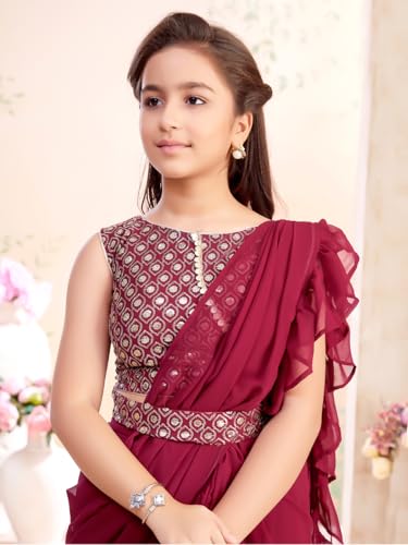 Image of Aarika Girls Ethnic Wear Cream Colour Sequin Embroidery Georgette Lehenga Saree With Attachable Dupatta