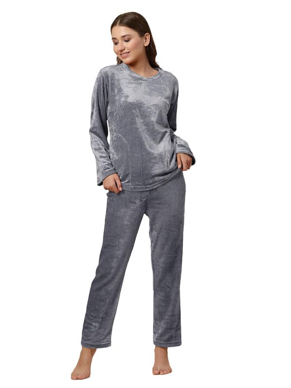 klotthe Women Grey Solid Woolen Night Suit-picture-14