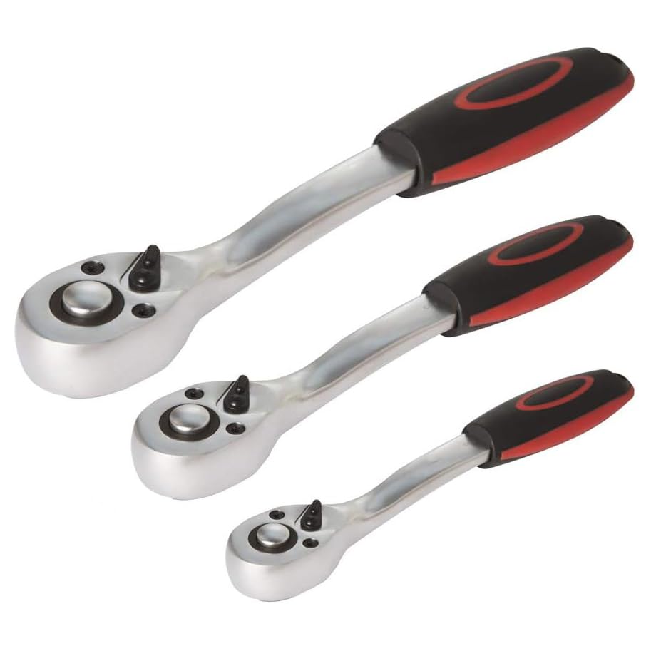 DAYUAN 3pcs 1/4 3/8 1/2 Drive 72 Teeth Socket Wrench Ratchet Tool Set with Cushion Grip Handle Lock Socket Quick Lever Release