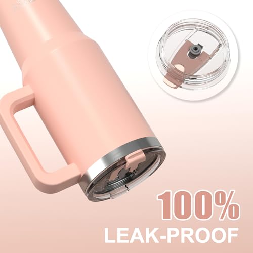 Image of 40 oz Tumbler with Handle,Tumbler with Lid and Straw,Double Wall Insulated Cup Stainless Steel Travel Mug(Cold for 34 Hours),Water Bottle for Iced Tea,Coffee,Cold Beverages(Pink)