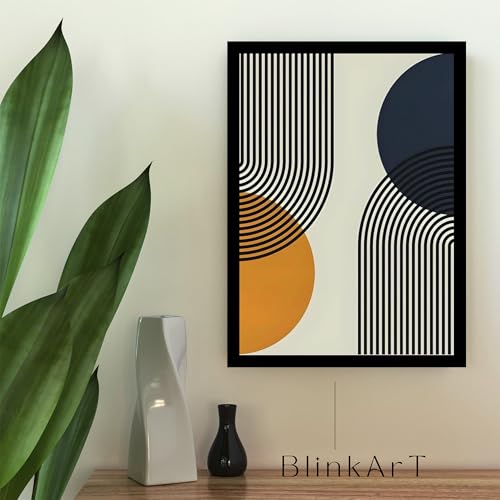 Image of BLINKART Vintage Bauhaus Retro Geometric Aesthetic Poster Gallery | Colorful Wrap Framed For Home Office Studio Living Room Modern Art Studio Decoration Abstract Shapes | (d80) | 13x10 Inch