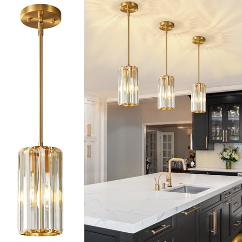 Image of Gold Pendant Lighting Modern Pendant Light Mini Crystal Chandeliers Adjustable Pendant Light Fixture for Kitchen Island Dinning Room Corridor Bedroom(Gold 3-Pack)