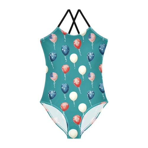 senya Girls Swimsuits One-Piece Swimwear Tie Bathing Suit Beach Summer Round Neck 5-6T Balloon Pattern