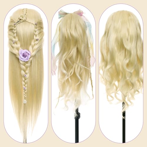 Image of 28 inch Mannequin Head with 80% Real Human Hair for Makeup Practice#613 | Cosmetology Manikin Doll Head for Hair Styling, Hairdressing Training Head for Braiding withTable Clamp Styling Set