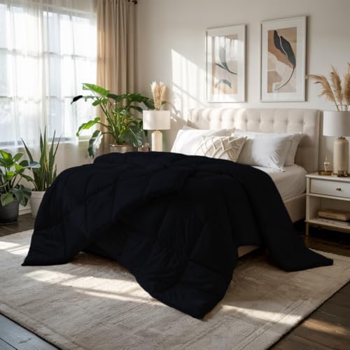 Image of Earthlycozy 300GSM Premium Comforter - Hypoallergenic, Breathable, Reversible, Lightweight, All-Season, AC Friendly and Machine Washable (Black, Double)
