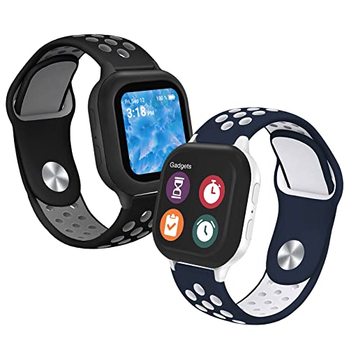 NewJourney for Gabb Watch Bands/Gizmo Watch Band Replacement, Breathable Soft Silicone Sport Wrist Strap Compatible with Gabb Watch 2/1 & Gizmo Watch 3/2/1 for Boys Girls (Black&Grey+NightBlue&White)