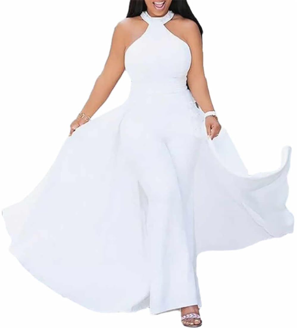 HQnyimi Minimalist Jumpsuits Prom Dresses Floor Length Sleeveless Wedding Guest Dress Halter Neck Chiffon 2024