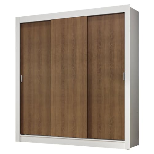 Image of Madesa 3 Sliding Doors Wardrobe Ample Storage Wooden Almirah 170 Cm with Shelves and Hanging Units for Bedroom - White /Brown