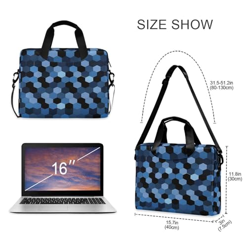Bolso para laptop con asa y correa azul hexagonal miniatura 5