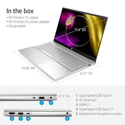 Image of HP Pavilion 15 15.6 inch FHD Business Laptop Computer for Work, 12th Gen Intel Core i7-1255U, 16GB DDR4 RAM 512GB PCIE SSD, Intel Iris Xe Graphics, Wi-Fi6, Backlit Keyboard, Numeric Keypad, Windows 11 Pro