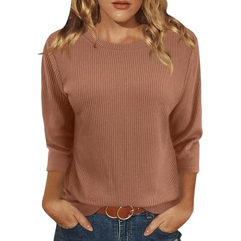 JomeDesign Womens Clothes 3/4 Sleeve Shirts Loose Casual Tunic Tops Caramel Cover