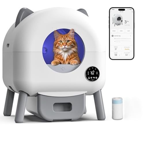 Lettiera autopulente per gatti, 100 l, XXL, con sacchetto della spazzatura, controllo app, allarme sicuro, eliminazione dell'odore, completamente chiusa, automatica per più gatti