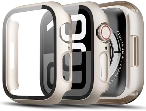 TGKML Hülle mit Displayschutzfolie für Apple Watch Series 9/8/7 41mm | 2-Stück, Hard-PC Schutzhülle, Eingebaut Gehärtetes Glas, Kratzfest & Stoßfest Schutzfolie, Polarstern*2