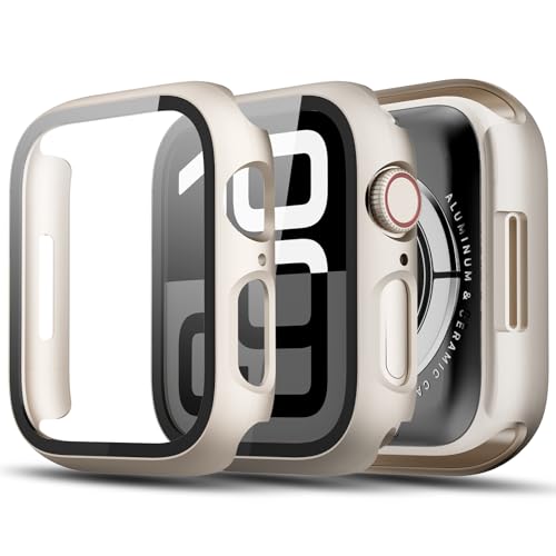 TGKML 2-Stück Kompatibel mit Apple Watch Series 9/8/7 Schutzhülle mit Displayschutzfolie 41mm, Hard Gehäuse Eingebaut Kratzfest Gehärtetes Glas Schutzfolie für iWatch 41mm, Polarstern*2