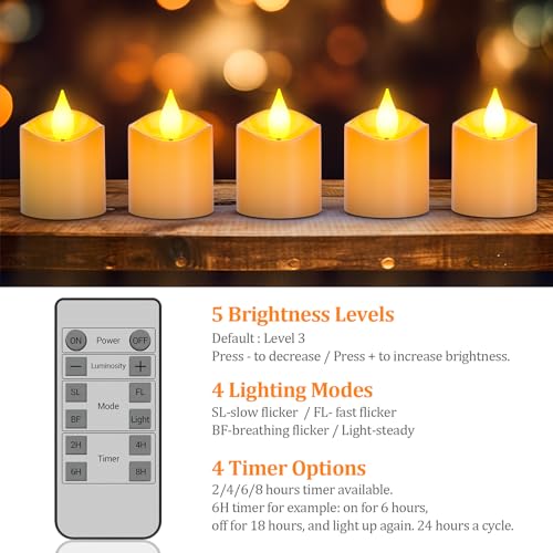 Image of Yme Rechargeable LED Tea Lights with Remote & Timer, 1.5 inch D | USB-C Charging, Battery Operated Flickering Flameless Votives, Fake Candles,for Home Table Halloween Christmas Decor, 12PCS