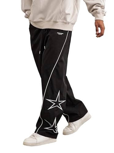 SOFIA'S CHOICE Men's Baggy Sweatpants Y2k Striped Star Embroidery Wide Leg Dance Pants with Pocket Streetwear3
