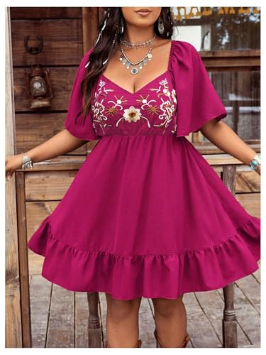 Image of BEAUDRM Women's Plus Size Western Cowgirl Dress Floral Boho Country Flowy Causal Spring Mini Dress Summer Vacation Outfits