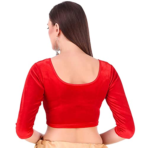 Image of Women's Solid Velvet Breathable 3 /4 Sleeve Round Neck Readymade Blouse (F K A 257111)