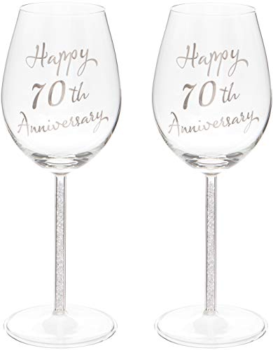 Maturi Weingläser-Set zum 70. Hochzeitstag, Platin, mit silberfarbenem Diamantstiel, 400 ml