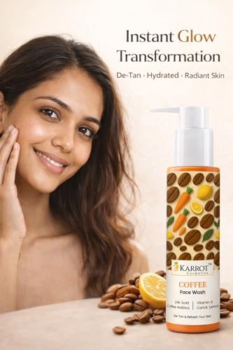 Image of KARROT Coffee De-Tan Face Wash for Oily Skin | Deep Cleansing Face Cleanser for Tan Removal, Oil Control & Glowing Skin | Brightening Facial Wash with Coffee, Lemon & Vitamin E | Men & Women - 100ml
