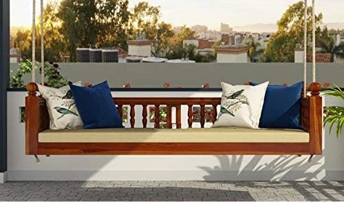 Image of Wooden Swing Sofa for Living Room | Sheesham Wood Swing Sofa Patio Jhula for Home Indoor, Garden Outdoor & Balcony | House Swings for Adults (Honey Finish)