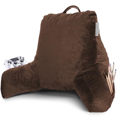 Clara Clark Reading Pillow with Shredded Memory Foam for Sitting Up in Bed and Couch, Back and Arms Adjustable Support Adults & Teens Backrest Pillows for Reading, with Washable Cover Chocolate Brown