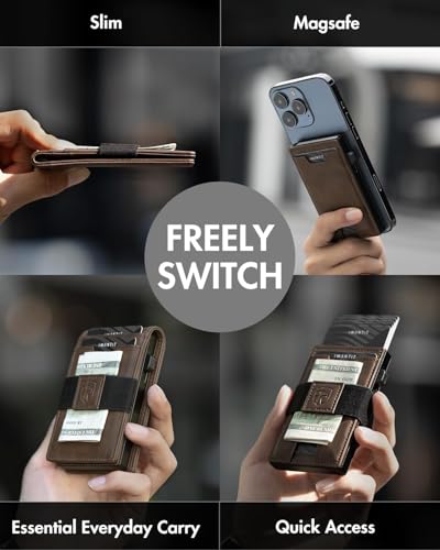 iwantit MagSafe Wallet, 3 in 1 Magnetic Elastic Band Wallet, Pop Up Card Cases, Bifold Wallet (Nubuck Brown)4