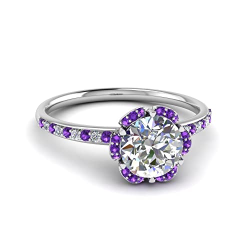 Image of 55Carat Choose Your Gemstone 6 Petal Ring Sterling Silver Round Shape Halo Engagement Rings Well Shaped for Any Gift Giving Occassion Modern Style Enchating Women US Size 4 to 12