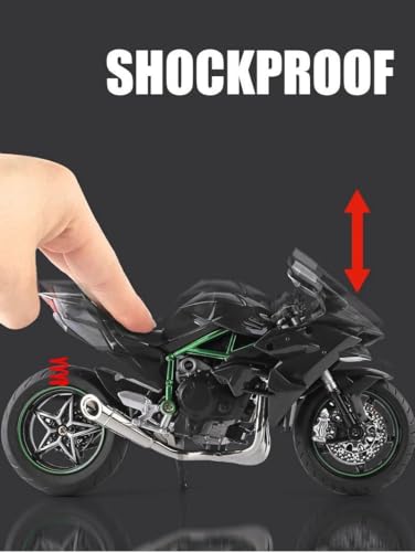 Image of Tarak 1:18 Ninja H2R Motorcycle Model, DieCast Model Motorcycle, Suspension and Free Roller Bike Toy for Kids Collection Die-cast Model Bike (Black)