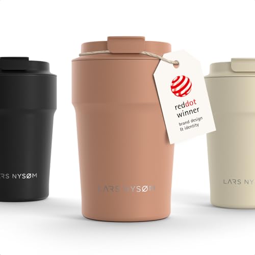 Image of LARS NYSOM Thermo Coffee Mug to go 13oz | Travel Mug 0.38 Liter with Insulation | Silicone grip base | Leak Proof Stainless Steel Tumbler for Coffee and Tea on the Go (Powder Rose, 13oz)