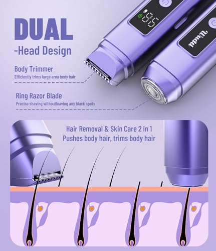 Image of Bikini Trimmer for Women Electric Razors, Electric Razor 2 in 1 Shaver Pubic Hair, LED Display with IPX7 Waterproof - Rechargeable Lady Trimmer for Underarm Body Leg Face - Cobalt Blue