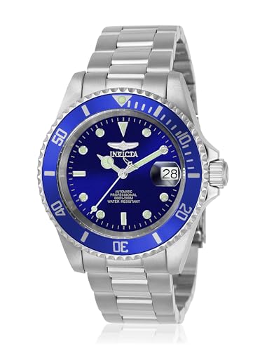 Invicta Pro Diver - Orologio da uomo in acciaio inossidabile con movimento automatico - 40 mm, Argento / Blu