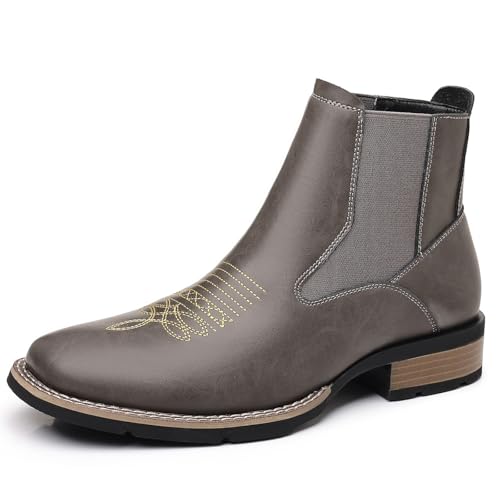 Image of Santimon Men's Square Toe Chelsea Boots, Ankle High, Slip-On, Anti-Slip Dress Casual Outdoor Boots