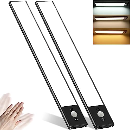 Under Cabinet Lights Motion Sensor/Hand Wave Sensor, 69LED Under Cabinet Lighting, 1500mAh USB Rechargeable Night Lights, 3 Light Color & Dimmable Under Counter Lights for Kitchen, Closet-2Pack7.87in