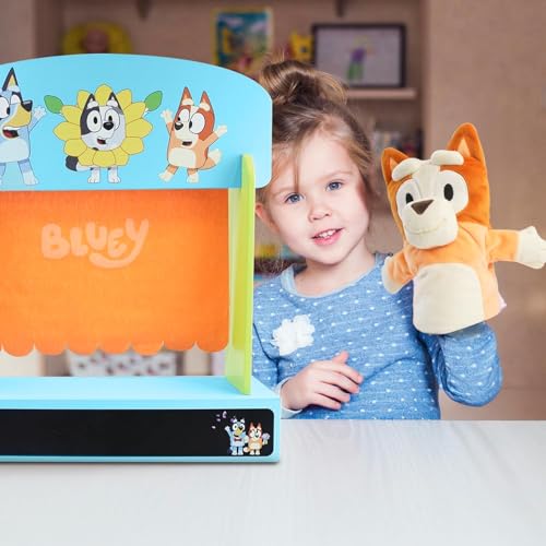 Bluey Wooden Puppet Theater for Kids Playset, 20" Kids Pretend Stage Puppets, Interchangeable Fabric Backdrops & Roll-Down Curtain by Bluey - Image 8