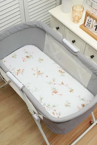 Image of Onacosht Muslin Bassinet Sheets 33 inchx19 inch, 3 Pack, Green & Botanical | Compatible with Mika Micky, KoolaBaby 3-in-1, Baby Delight & Dream on Me Rectangle Bedside Mattresses, baby unisex, Cotton