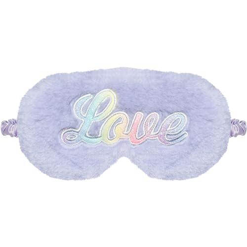JRINYE かわいいプラッシュスリープマスク ラブレター アイマスク スリーピングマスク 伸縮性ストラップ付き ソフト ふわふわアイカバー 目隠しアイシェード 子供 女の子 大人 旅行用 - パープル