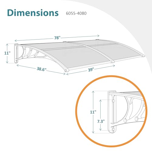 Mcombo-40X80-Window-Awning-Outdoor-Polycarbonate-Front-Door-Patio-Cover-Garden-Canopy-6055-4080Dark-Brown Mcombo 40X80 Window Awning Outdoor Polycarbonate Front Door Patio Cover Garden Canopy 6055 4080Dark Brown