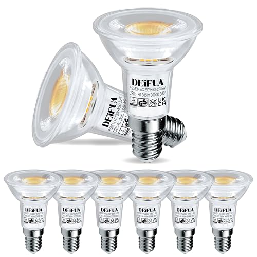 DEIFUA E14 LED Lampe Warmweiss 3000K 3,5W 385 Lumen Ersetzt 50W R50 Halogen Leuchtmittel, 6er-Pack, Nicht Dimmbar Reflektorlampe, Flimmerfrei Energiesparlampe, Abstrahlwinkel 360° Birne, 38° Strahler