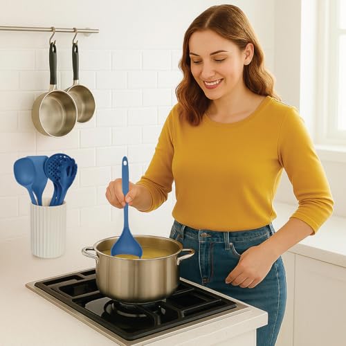 Glad Kitchen Utensils Set, 8pcs - Nonstick Cooking Tools with Utensil Holder - Nylon Spoon, Ladle, Skimmer, Spaghetti Server, and Turner Spatula Set - Dishwasher Safe, Blue - image 6