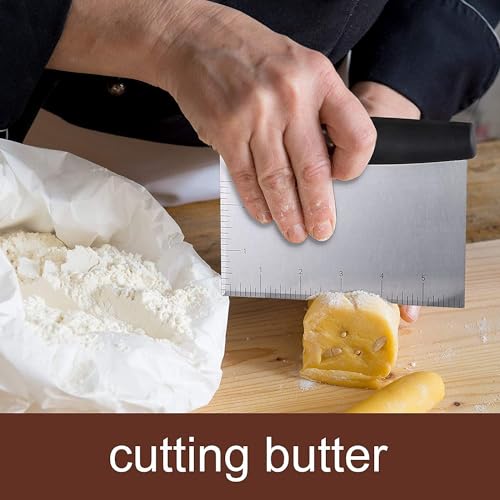 Image of Bench Dough Scraper Chopper Stainless Steel Kitchen Utensil Multipurpose Pastry /Food Cutter Scraper Baking Tool for Cake, Pizza, Bread, BBQ (Pack - 1) (Black)