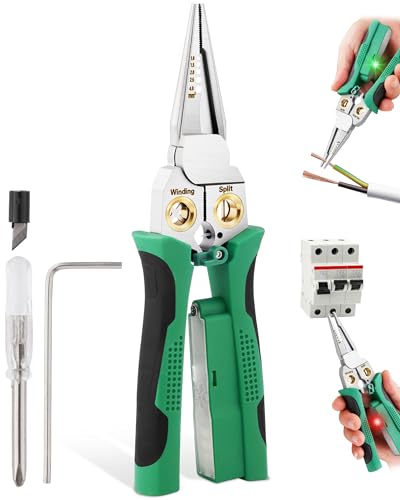 FAITIO 8 In 1 Wire Stripper with Voltage Tester, Wire Strippers/Crimper with Plier, Cutters, Splitting(12V-250V), Wire Stripping Tools for 10-18 AWG for Professional Electrician & DIY Tool