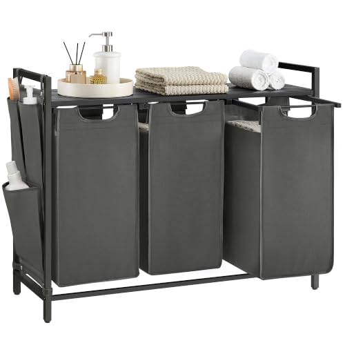 Image of VASAGLE Laundry Hamper with Shelf, 3 Pull-Out Bags, 3 x 10.6 Gallons (40 L)
